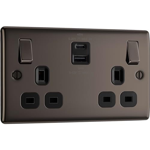 BG Electrical Double Switched Power Socket with USB A and USB C Charging Ports