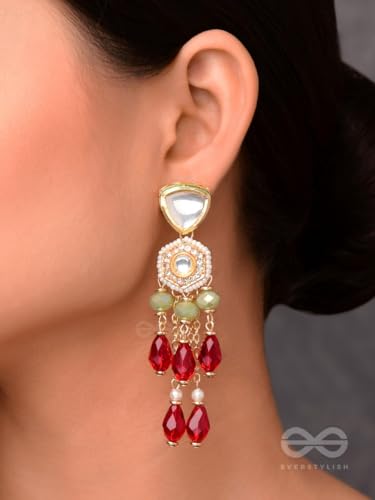Image of SANJOYA by EVERSTYLISH Embroidered Earrings for Women | Pastel Stone & Beaded Dangler Earrings | Ethnic Jewelry for Weddings, Festivals & Special Occasions