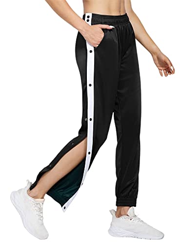 Women Tearaway Warm Up Pants Side Split Snap Button Track Pants Cinch Bottom Sweatpants Dance Joggers Active Workout Pants(L,Black) #TOP1