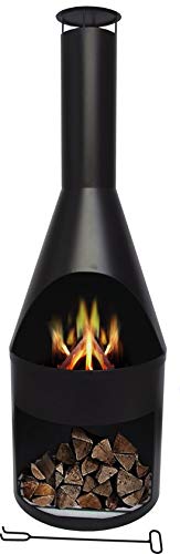 MaxxGarden - Heracles Gartenkamin Mit Windschutz Zum Entspannen - Terrassenkamin Mit Stahlgitter - Windgeschützter Outdoor Kamin Mit Brennholzablageort - Feuerstelle (45x45x135cm) Schwarz