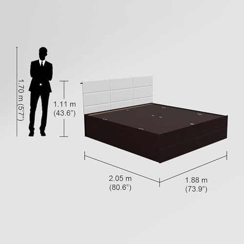 Image of Interio by Godrej Bed, White Chocolate Wee King Size Engineered Wood Bed with Box Storage, 1-Year Warranty, White, Cinnamon