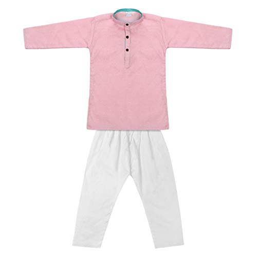 Image of superminis Baby Boys Cotton Solid Ethnic Wear Kurta Pyjama Set With Wooden Button