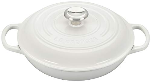 Le Creuset LS2532-2616SS Signature Enameled Cast Iron Braiser, 2.25 qt, White