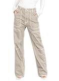Dokotoo Women's Casual Mid Waist Cargo Jeans Baggy Wide Leg Denim Pants Apricot Size 10