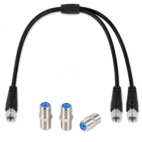 RedYutou F-Type RG6 3-Way Splitter Cable – 75Ohm F Male to Dual F Male Y-Type 12' (30cm) with 3 F-Type Female Adapters – Flexible Coax Cable for TV, Satellite, Modem & Internet