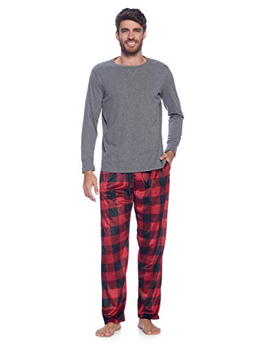 Ashford & Brooks Mens Fleece Pajamas Set, Winter Pajamas for Men Knit Top and Fleece Bottom Pajama Pjs Set