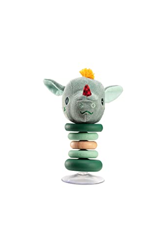 Lilliputiens - Saugfußrassel Joe der Drache - Interaktives Spielzeug für Babys mit Glöckchen, Holzringen und Stoffkopf - Fördert Feinmotorik, Sehen und Hören - Ab 6 Monaten - 83402
