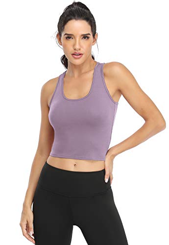 Image of Joviren Crop Tank Tops for Women Workout Cropped Athletic Shirts | 4 Pack Cotton Racerback Yoga Tops
