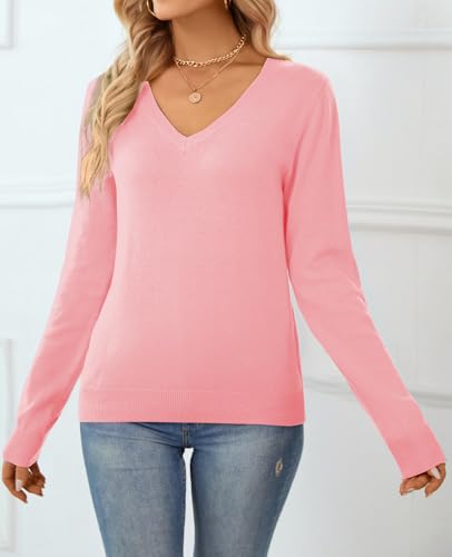 Image of QUALFORT Women's 100% Cotton Sweater, Basic Lightweight Long Sleeve Pullover