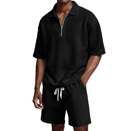 Survêtement homme 2 pièces avec polo à fermeture éclair quart et short uni pour l'été