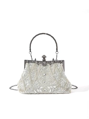 Sac de soirée à main en perles brodées tendance vintage chic