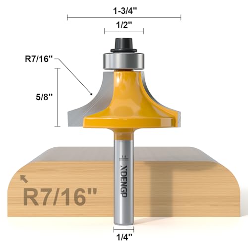 Image of Roundover Router Bit 1 /4 Shank, 7 /16 inch Radius Round Over Router Bits, Router Bits Round Over for Edging Forming Rounding Woodworking Cutter