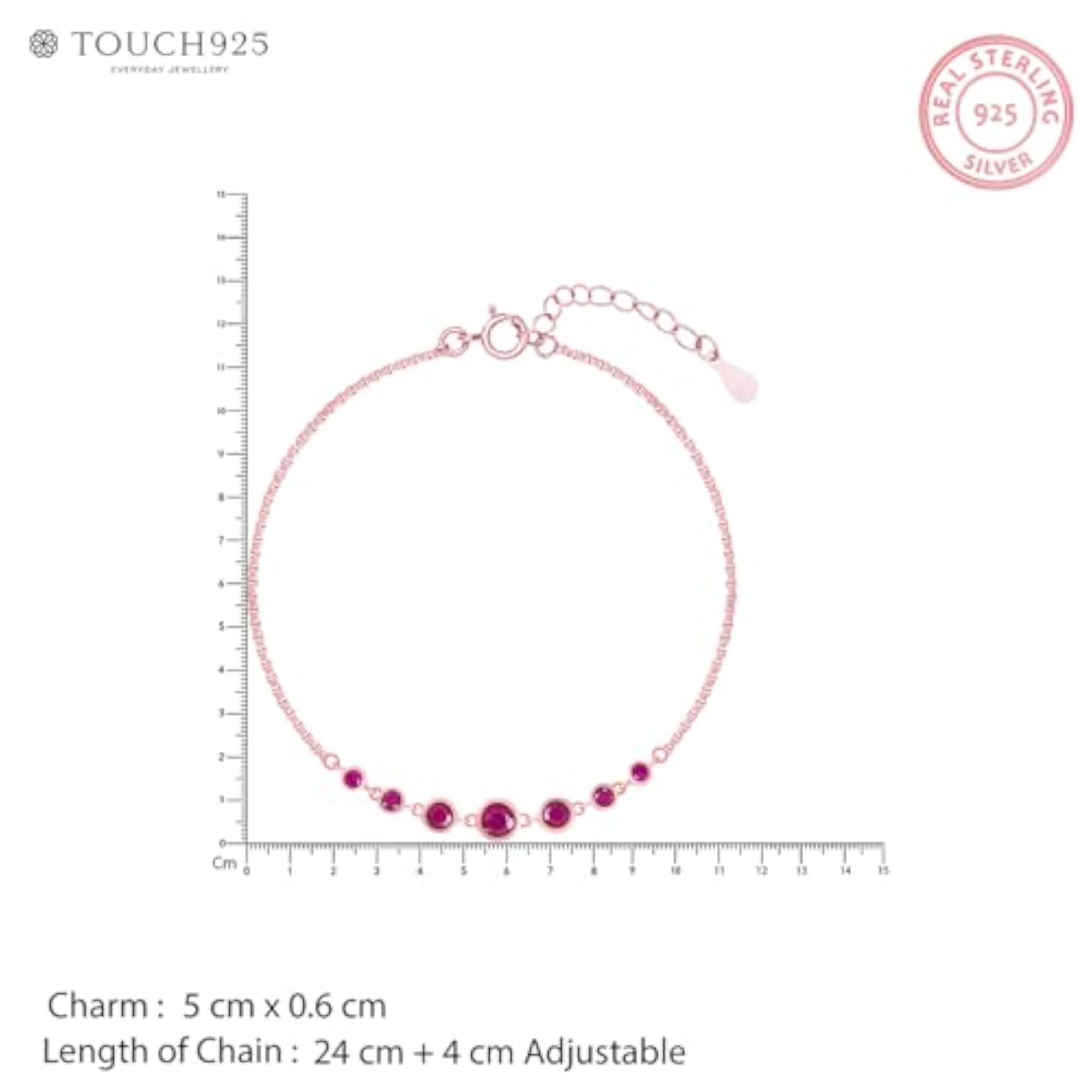 Women's Pure 925 Silver Crimson Ruby Anklet, Elegant Design
