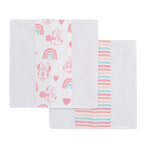Image of Disney Minnie Mouse White, Pink, and Aqua 2 Pk 100% Cotton Muslin Burp Cloths