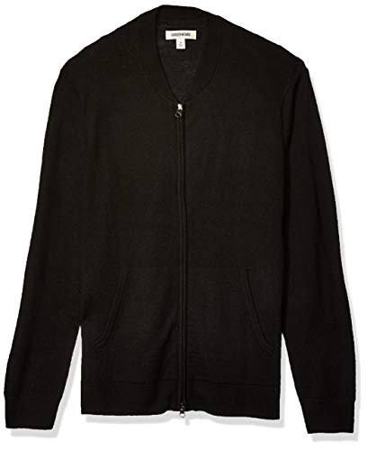 Amazon Brand - Goodthreads Men s Lightweight Merino Wool Acrylic Bomber Sweater, Black X-Large