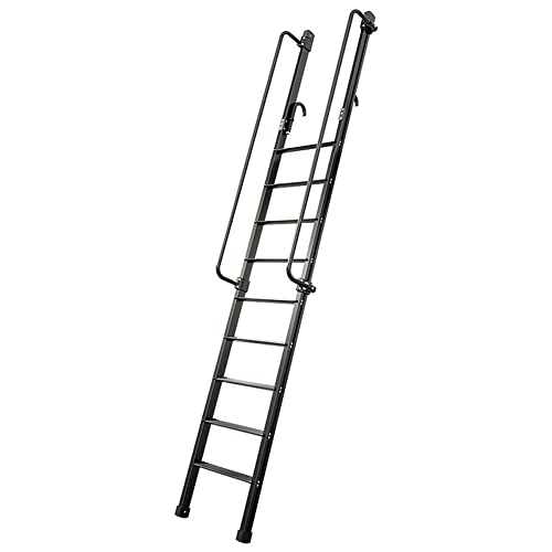 Escaleras de ático, diseño de reposabrazos elevado, pedales ampliados de 13 cm y escalera de aluminio ajustable de 3 velocidades, para el hogar, cocina, biblioteca, oficina, 9 escalones