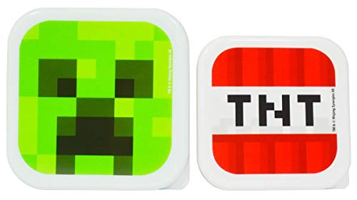Minecraft 21016Z 2 Pack of Snack Pots, Reusable Sandwich Lunch Box for School, Picnics or Outing-Square, Red & Green, Plastic