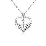 Damen Kreuz Kette, 925 Sterling Silber Herz Kreuz Halskette Anhänger Kreuzanhänger Religiöses Schmuck Geschenke für Frauen Mädchen