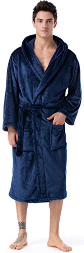 Hooded Women Soft Spa Long Bathrobe,Comfy Full Length Warm Nightdress Mature Navy L