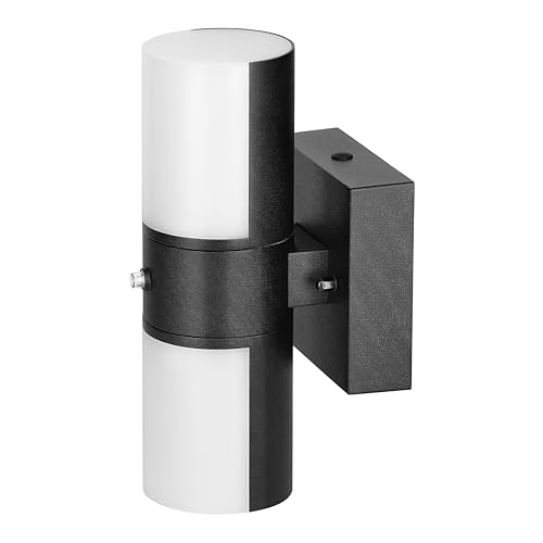 Image of SYLVANIIA Wall Mount Sconce LED Light, 11.5W, 5 CCT Select (2700K /3000K /3500K /4000K /5000K) with Built-in Sensor, Wet Rated, Black - 1 Pack (64007)