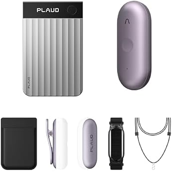 Plaud Note Pro Silver and NotePin S Purple Set, AI Voice Recorder, Lettering, Multi-Dimensional Summary, Work Efficiency, AI Tools, Wearable Design, Compact, Built-In Physical Buttons, Automatic