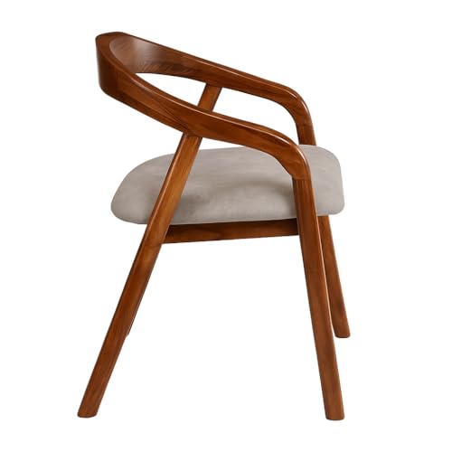 Image of Sheesham Wood Dining Chair with Upholstered Seat - Modern Scandinavian Style Solid Wood Chair for Dining Room, Living Room or Office - Honey Finish