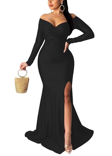Image of Fooullaide Women Sexy Off Shoulder Elegant V Neck Wrap Formal Evening Gowns