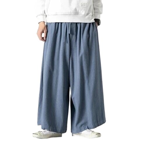 Men Cotton Linen Wide Leg Pants Autumn Vintage Full Length Casual Retro Trousers Male Solid Color Loose Pants
