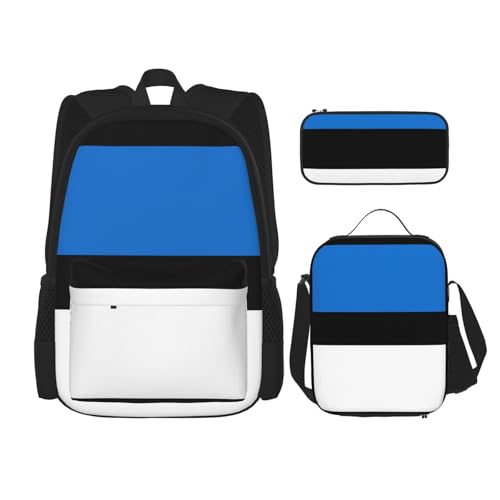 Flag Of Estonia Print 3 Piece Set Backpack, Lunch Bag, Pencil Case, Cute Sturdy For College And Travel