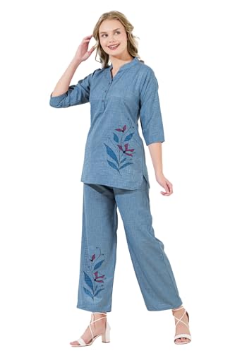 Image of Linen Printed Night Wear Top and Bottom Night Suit Set | Summer Outfit | Co-ord Set for Women | Shirt & Pajama | Night Suit Dress for Women