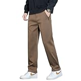 [W Wonyo] ズボン メンズ テンセル パンツ カジュアル スラックス 無地 ボトムス 秋服 レギュラーフィット ストレート セミワイドパンツ ロング丈 かっこいい服 中薄 ラウンジぱんつ 伸びる ずぼん ビジカジ イージー トラウザーズ 春夏秋冬 オールシーズン brown 2XL