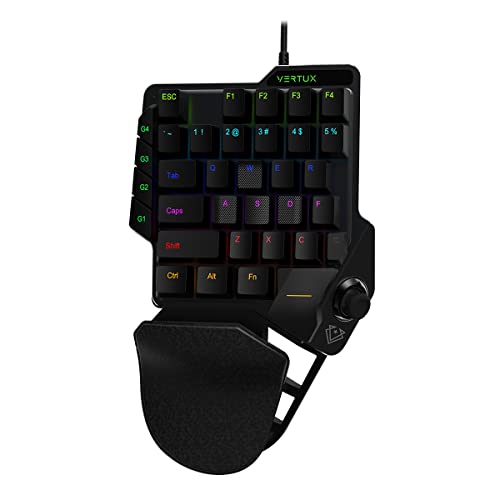 Vertux Combat QuickStrik One-Handed Gaming Keypad with Joystick Black | [2 Years-Warranty] | Ergonomic Wired Keyboard | Full-Size Gaming Keyboard | 100% Anti-Ghosting Keys | RGB Backlight Modes
