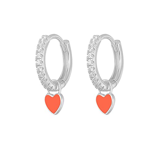 Créoles plaquées argent cœur émail néon cadeau anniversaire fille