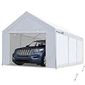 PEAKTOP OUTDOOR 10'x20' Heavy Duty Carport with Removable Sidewalls, Portable Car Canopy, Garage Tent, Boat Shelter with Reinforced Triangular Beams and Ground Bar, White