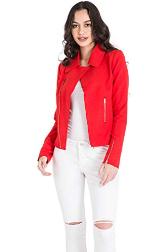 Miss Halladay Women's Red Asymmetric Zip Front Blazer Jacket Zip