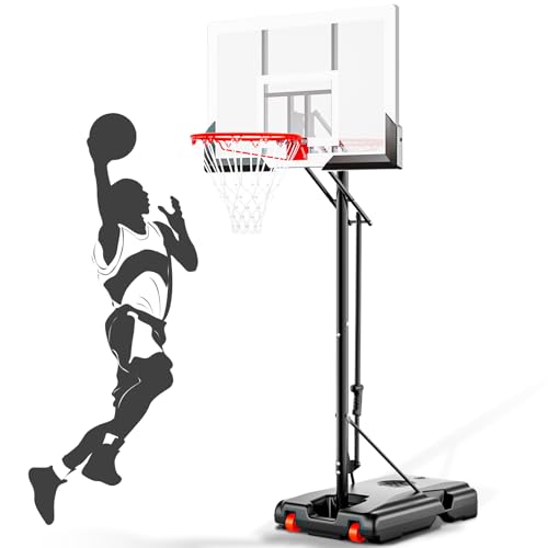 AWII SPORT Basketball Hoop 44 Inch Backboard Protable Basketball Hoop Outdoor, 4.8-10ft Height Adjustable Basketball Goal System for Kids Youth Adults Play in Backyard/Courts/Indoor (Black and White)