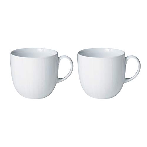 Denby White Porcelain Coffee Mug Set of 2 - 350ml Classic Simple Tea Mug Set For Home & Office - Dishwasher Safe, Microwave Safe - Chip Resistant