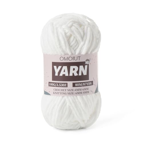 Image of Snow White Fluffy Chenille Yarn for Crocheting - Baby Yarn for Crocheting Soft Blanket - (100g /87.4yds) Crochet Amigurumi Chunky Yarns - Super Bulky 5 Velvet Yarns