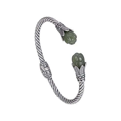 Bague en jade de Hetian gris et argent S925 bague ajustable magnolia de luxe