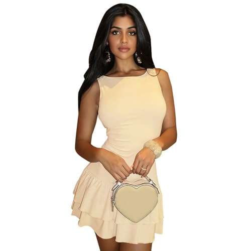 AOWVUTS Robe D'été Femme Décontractée Sans Manches Mini Sexy Moul...