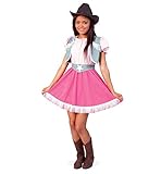 Farbe: rosa-pink mit grau KarnevalsTeufel Kinderkostüm Cowgirl 2-teilig Kleid in rosa-pink mit grau & Gürtel Wilder Westen Lady Western-Verkleidung Reiterin (Gr. 152)