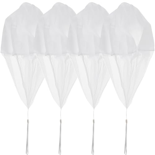 FAVOMOTO 4pcs Parachute Toy, le Outdoor Flying Parachute,Hand Throw Flying Toys for Ages 8-13 Parachute, Flying Prop No Battery nor Assembly Required(White)