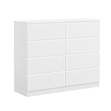 7/8 Drawers Wide Chest of Drawers, Wooden Lateral Dresser Storage Organizer Unit No Handle Sleek Design for Bedroom, Living Room, Hallway, Entryway (White, 8 Drawers)