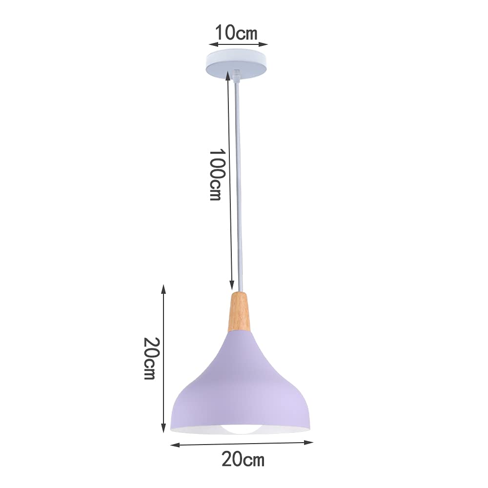 WOTTES - lampadari a sospensione, stile vintage, stile a goccia, attacco E27, in metallo, per camera da letto, sala da pranzo, cucina, Ø 20 cm (Viola)