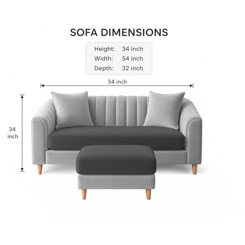 Image of Doraldo 2 Seater Sofa Set with Ottoman for Living Room (Black Grey) Premium Fabric Sofa
