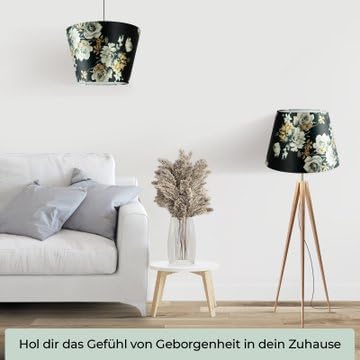 Wogati® Premium Lampenschirm | Größe: XL | ØU:30cm | Farbe: Floral | E14/E27 | konisch | Baumwolle | für Stehlampen, Hängelampen, Tischlampen, Deckenlampen