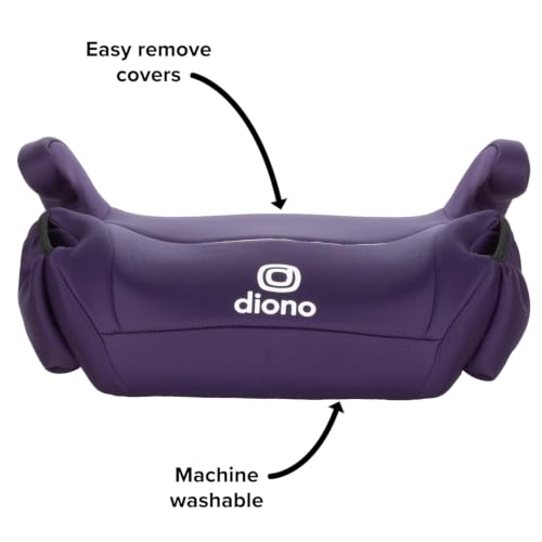 Image of Diono Solana, No Latch, Single Backless Booster Car Seat, Lightweight, Machine Washable Covers, Cup Holders, Purple Wildberry