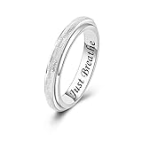 Teioa Spinner Fidget Rings Sterling Silver Anti Anxiety Rings Worry Relieving Boredom ADHD Autism Band Rings for Women Men（just breathe #7）