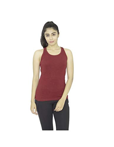 Women Girls Solid Pc Lycra Tank Top in Maroon Color- Racer Back Stretch-MN-image-31
