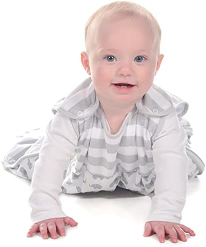 Snoozebag Baby Sleeping Bag Warm Weather 1.0 Tog Elephant Love Grey Design 100% Cotton Unisex Nursery Side Zip (6-18 Months)